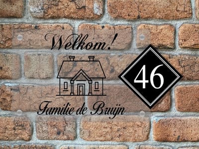 Naambordje / huisnummer voordeur welkom huisje 20x30 met nr helder