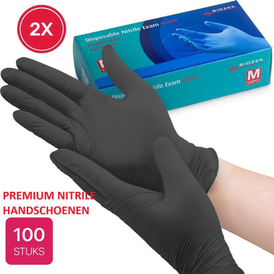 200x Premium Nitril Wegwerp Handschoenen Maat S Zwart - Extra Sterk - Poedervrij - Latex Free - Small - Biozek