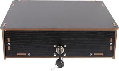 Houten Geldlade - Wisselgeld Opbergdoos - Thuis Kantoor - Met Muntenbakje - 32x29x9.5cm - Zwart
