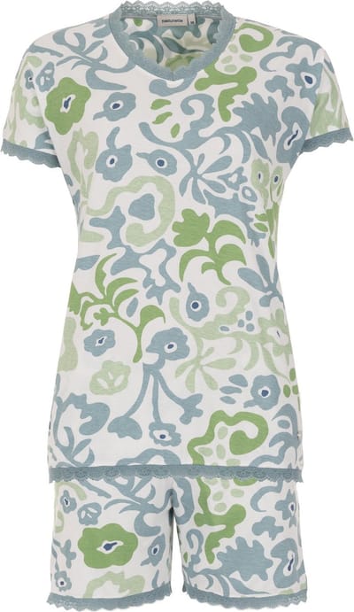 Pastunette - Shortama- Stone Blue - Katoen - Wit/Blauw - Maat 48