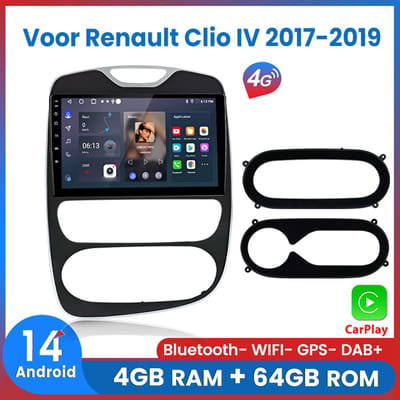 Awesafe 8-Core 4+64GB Autoradio Geschikt voor Renault Clio 4 2017 t/m 2019 - Draadloze Carplay Android Auto - Touchscreen - GPS Navigatie 4G WiFi Mirror Link FM RDS 32EQ DSP SWC - Bluetooth Radio - 2017 2018 2019