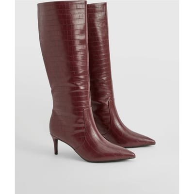 boohoo Dames Gebogen stiletto kniehoge laarzen | Oxblood | Maat: 3