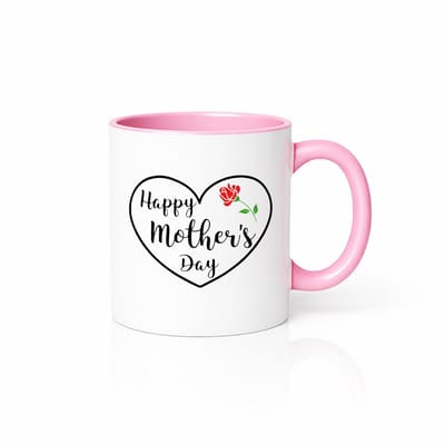Roze met Witte Moederdag Koffiemok - Hart en Roos Design - 330ml Cadeau voor Mama