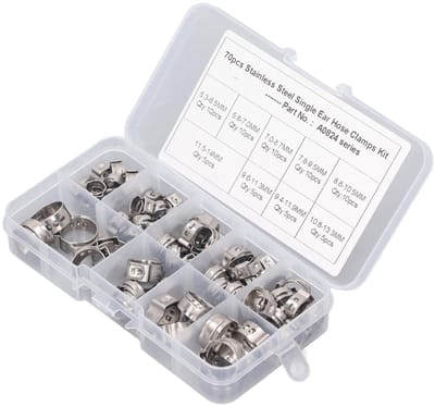 Dailygoods- Slangklem Set - 70 Stuks - Roestvrij Staal - Enkele Oor - Slangklemmen Assortiment - Hittebestendig - Duurzaam Ontwerp