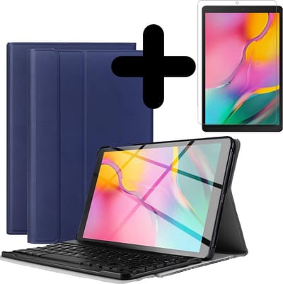 Hoes - Geschikt voor Samsung Galaxy Tab A 10.1 (2019) - Met Screenprotector - Toetsenbord Case - Keyboard Book Cover - Hoesje - Donkerblauw
