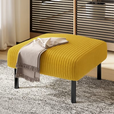 MODFU Voetenbank 56x51x39 cm, gestoffeerd van corduroy, met metalen frame, geel
