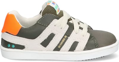 BunniesJR 223322-569 Jongens Lage Sneakers - Groen/Beige/Oranje - Leer - Veters