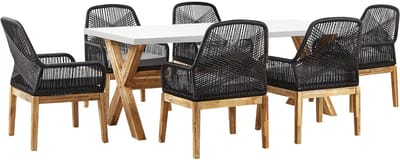 OLBIA - Tuinset 6-zits met stoelen - Zwart/Wit - Vezelcement