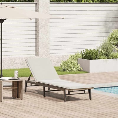 vidaXL - Ligstoel - met - kussen - beige - polyrotan