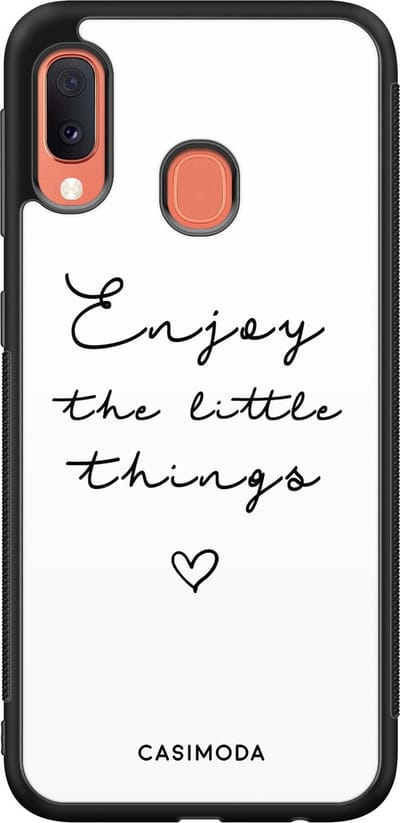 Casimoda® hoesje - Geschikt voor Samsung Galaxy A20e - Enjoy Life - Zwart TPU Backcover - Tekst - Wit
