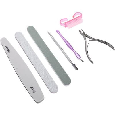 7-delige Nagelvijl, Cuticula Tang, Stalen Duwer, Verwijderaar Dode Huid, Manicure Gereedschap Set white