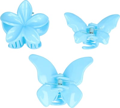 Haarsoires Haarspeld Haarklemmen 4 cm – Bloemvorm & Vlindervorm – Blauw – Set van 3 - Haarclip Klem - Hair Claw - voor Opsteken Haar - Hair Clip - Decoratieve Haaraccessoire