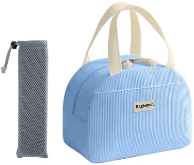 Dailygoods- Lunchtas Geïsoleerd - Herbruikbare Thermotas - Corduroy - Bestektas - 1 Hoofdvak - 25 x 13 x 15 cm - Beige met Bloemen/Ruitpatroon - Koeltas