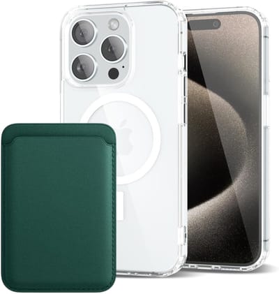 Shockproof Anti Shock Back Cover Hoesje Compatibel met MagSafe Geschikt voor: Apple iPhone 15 Pro Max met Magnetische Pasjeshouder - Groen
