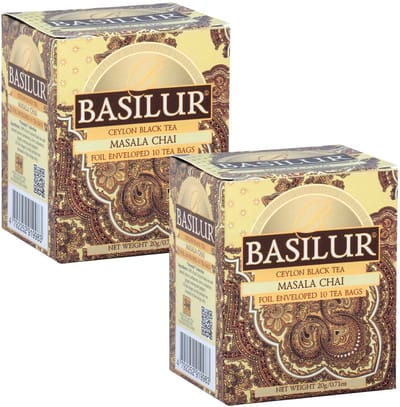 BASILUR Masala Chai - Zwarte thee in zakjes, Ceylon met natuurlijk kruidenaroma, 10x2g