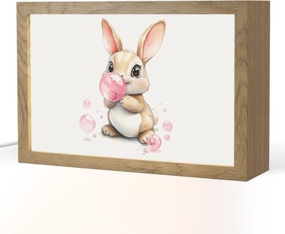 Nachtlampje 30x20 cm - Kinder lampje - Konijn - Roze - Bellen - Tafellamp kinderkamer - Slaapkamer lamp - Bedlamp kinderen - Kinderlampje stopcontact - Wandlamp babykamer - Nachtlampjes
