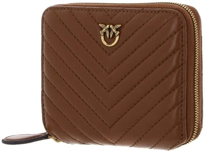 PINKO portemonnee Taylor Zip Around Sheep Nappa Chevron Marrone - Leone - Antique Gold Lichtbruin