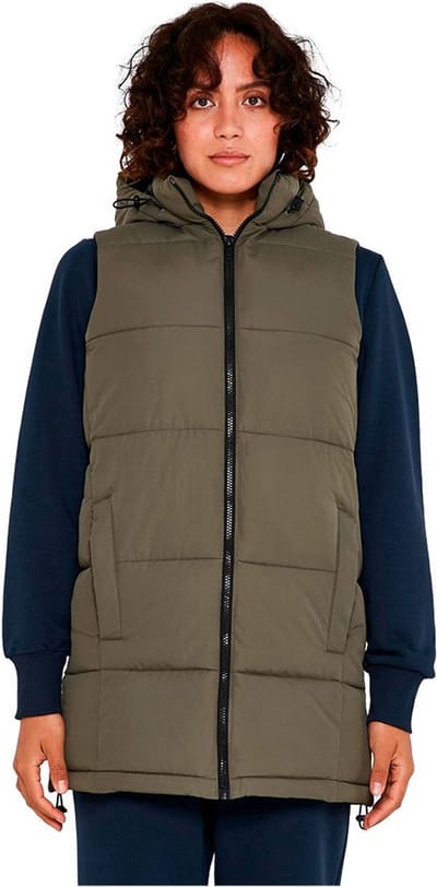 NOISY MAY Dames Lange Gewatteerde Mouwloze Hooded Puffer Vest NMAURORA