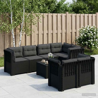 vidaXL - 7-Zits - Tuinbank - met - Kussens - Rattan - Look - PP - Antraciet