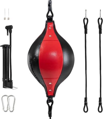 Boksbal Dubbel - Reactiebal Snelheid - Reflex Training - Duurzaam PU Leer - 14.3 cm Breed - Zwart Rood