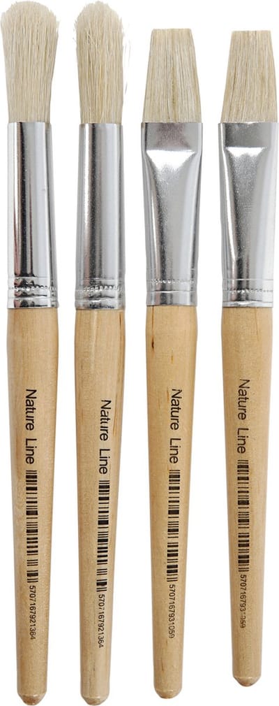 Kwasten voor kinderen, afm 15, L: 18,5+19,5 cm, B: 11+17 mm, plat,rond, 4 stuk