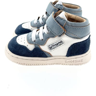 Shoesme Wit-Blauw Sneakertje - Sneakers Kinderen - Jongens - Blue Silver - Suède - Maat 22