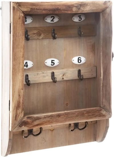 Atmosphera Sleutelkastje - hout/glas - naturel - 27 x 9 x 38 cm - voor 10 sleutels