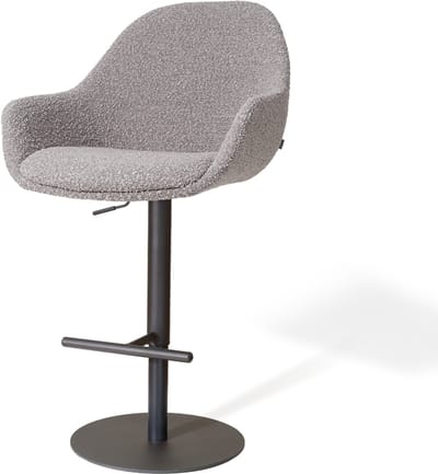 Nolon Niva-Mae Draaibare Tulp Barkruk Bouclé Taupe - Verstelbaar - Mat Zwart Onderstel - Barstoel - Stoffen