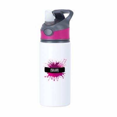 Hacebo® - Verfvlek roze/paars met je eigen naam waterfles met rietje roze - iemand die houdt van schilderen of kunst - kunstenaars - kunst liefhebbers - schilders - cadeau - verjaardagscadeau - kado - gift - geschenk - water fles - 650ML