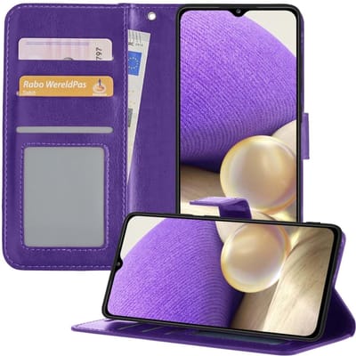 Hoesje - Met Pasjeshouder - Geschikt voor Samsung Galaxy A32 5G - Luxe Bookcase Portemonee - Flip Case - Kunstleer Book Case - Flipcase - Book Cover - Walletcase - Portemonneehoes - Telefoonhoesjes - Paars