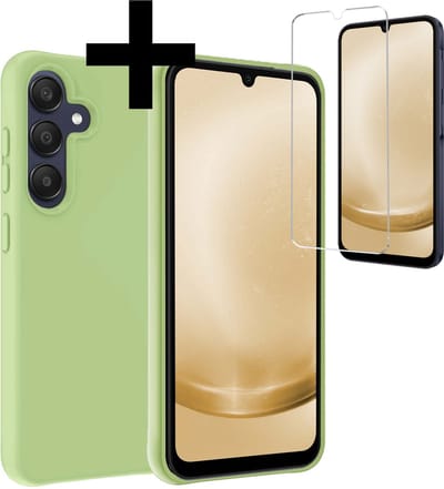 Hoesje - Met Screenprotector - Geschikt voor Samsung Galaxy A25 - Sterk & Shockproof - Back Cover - Siliconen Case - Telefoon Hoes - Telefoonhoesjes - Groen