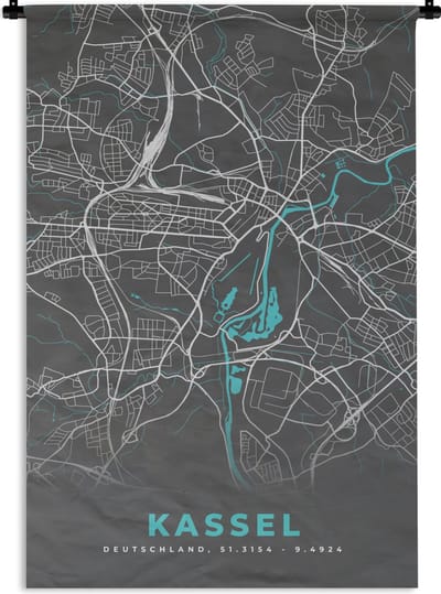 Wandkleed - Wanddoek - Stadskaart – Kassel – Duitsland – Plattegrond – Kaart - 120x180 cm - Wandtapijt