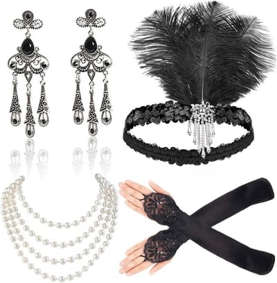 Vintage 1920s Accessoires Set voor Dames - Perfect voor Great Gatsby en Charleston Kostuumfeesten, Inclusief Hoed, Sieraden en Meer