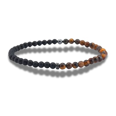 Armband - natuursteen - tijgeroog - lava - 4mm - 19,5 cm