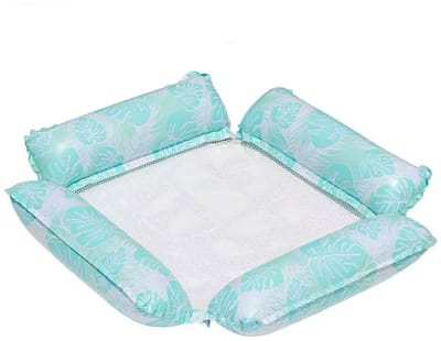 Luchtbed-luchtmatras-luchtbed zwembad-Opblaasbare Waterligstoel met Hoofdsteun-Luxe Zwembadstoel voor Volwassenen - 120x115cm - 4-in-1 Floating Lounge Chair - Tot 115kg - Cyaan- Comfortabele Pool Float voor Vakantie en Strand
