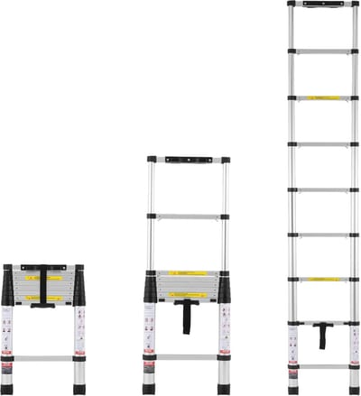 Telescopische Ladder - Uitschuifbare Ladder Opvouwbare Ladder - Klusjes Binnenshuis - Eén Knop Intrekbaar - 2.6 Meter - Zilver