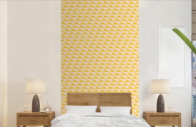 Behang - Fotobehang Art Deco - Design - Schelp - Geel - Breedte 120 cm x hoogte 240 cm