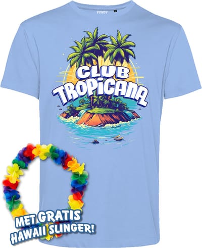 T-shirt Tropical Island | Toppers in Concert 2024 | Club Tropicana | Hawaii Shirt | Ibiza Kleding | Lichtblauw | maat XS