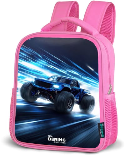 NoBoringSuitcases.com® - Rugzak roze - Schooltas meisjes - Monstertruck raast door lichtsnelheid - Kinder rugtas meisje - Boekentas kind - Kinderrugzak voor school - Schoolrugzak