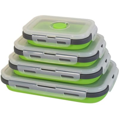 Siliconen Lunchbox, Opvouwbare Voedselopbergcontainer met Deksel, Keuken Magnetron Vriezer en Vaatwasserbestendig Kinderen 4pcs