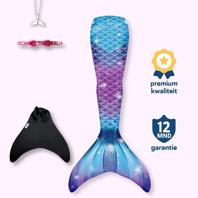 The orginal Galaxy zeemeerminstaart maat 122-128 - monovin met voetvakken - zwembril en ketting