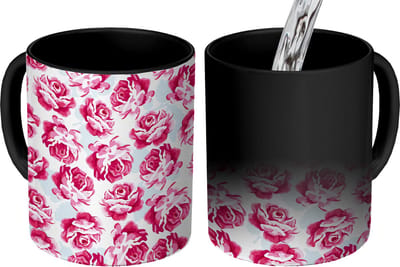 Magische Mok - Foto op Warmte Mokken - Koffiemok - Bloemen - Rozen - Patroon - Magic Mok - Beker - 350 ML - Theemok
