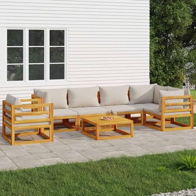 vidaXL - 7-delige - Loungeset - met - lichtgrijze - kussens - massief - hout