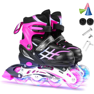 Verstelbare verlichte inline skates met oplichtende wielen voor kinderen en jongeren Inline skates voor S