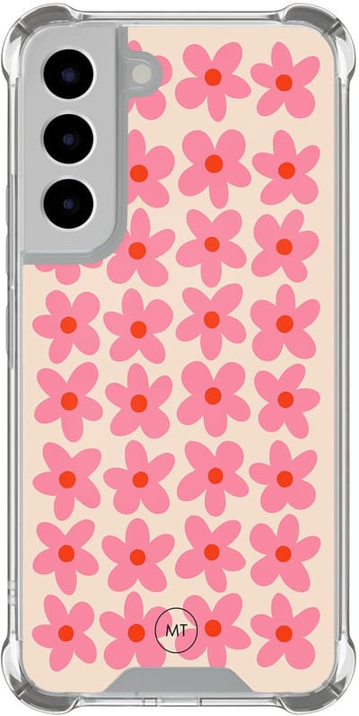 Hoesje (shockproof) geschikt voor Samsung Galaxy S22 - Retro Blooms - Extra sterke case - TPU/polycarbonaat - Bloemen - Roze, Transparant