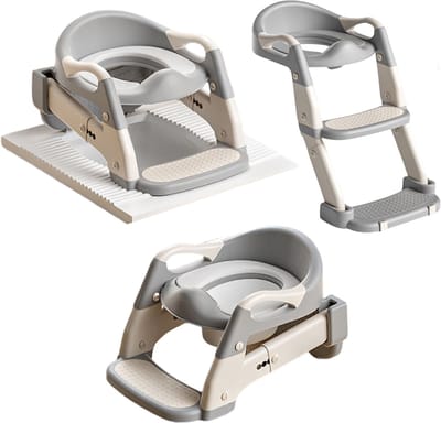 MIRO® Wc Verkleiner Met Trapje - Toilettrainer Met Opstapje - 3 In 1 - Potje Peuter - 2 tot 7 Jaar - Draagbare Toilet - Vrijstaand Toilet Kinderen - Grijs