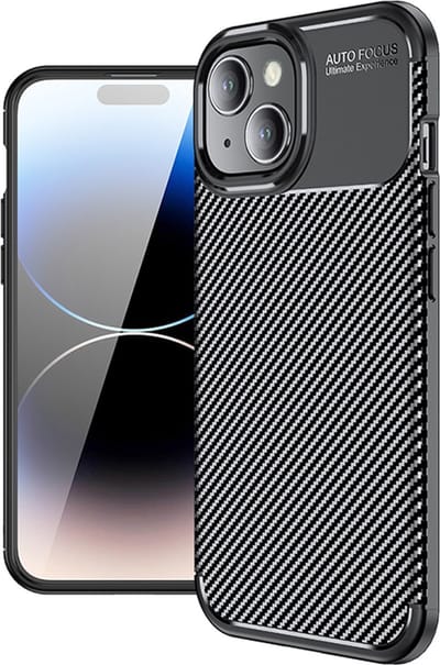 Techsuit Carbon Fiber Silicone Back Cover Hoesje geschikt voor Apple iPhone 16 Plus - Zwart