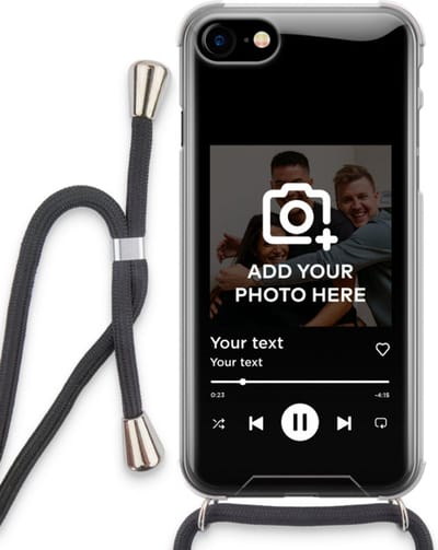 Gepersonaliseerd - Case Company® - Hoesje met koord geschikt voor iPhone SE 2020 hoesje met Koord - Music Player - Telefoonhoesje met Zwart Koord - Extra Bescherming aan alle Kanten en Over de Schermrand