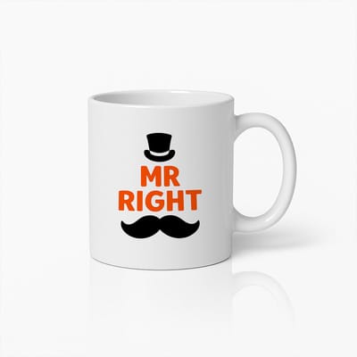 Mr Right Koffiemok 330ml – Grappige Snor & Hoed Ontwerp Mok – Leuk Cadeau voor Echtgenoten, Vriendjes & Stellen