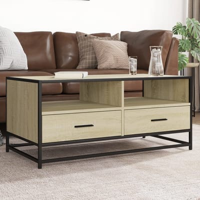 vidaXL - Salontafel - 100x50x45 - cm - bewerkt - hout - en - metaal - sonoma - eiken